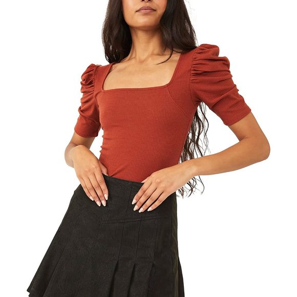 Free People Top Rust Orange Size xsmall - Free People puff sleeve top - Picture 3 of 8